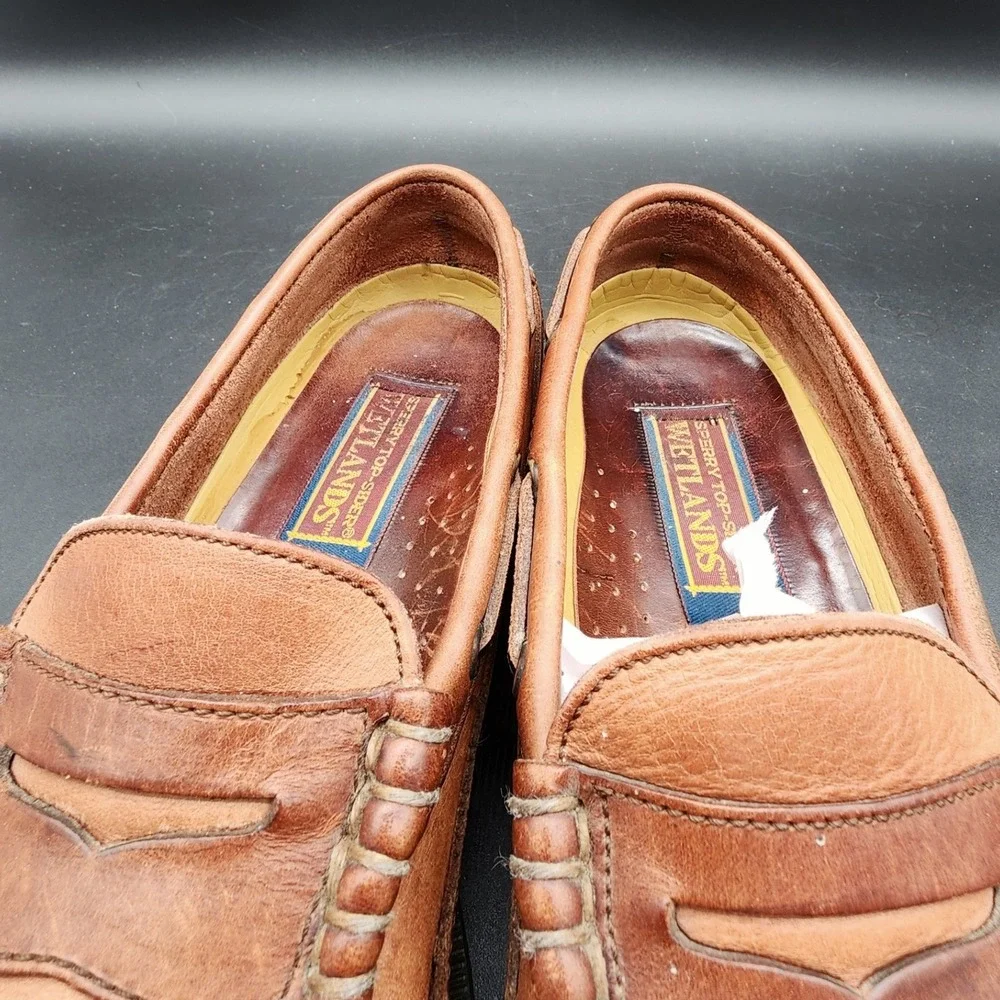 Sperry 11 Brown Leather Wetlands Penny Loafer Moccasin Preppy Nautical Boat READ
